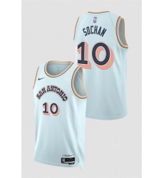 Men's San Antonio Spurs #10 Jeremy Sochan Light Blue 2024-25 City Edition Stitched Basketball Jersey