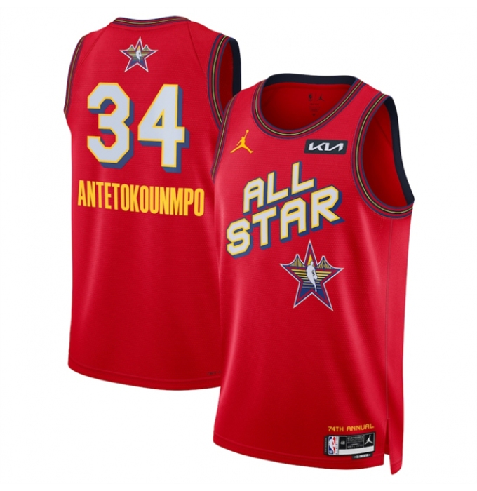 Men's 2025 All-Star #34 Giannis Antetokounmpo Red Stitched Basketball Jersey