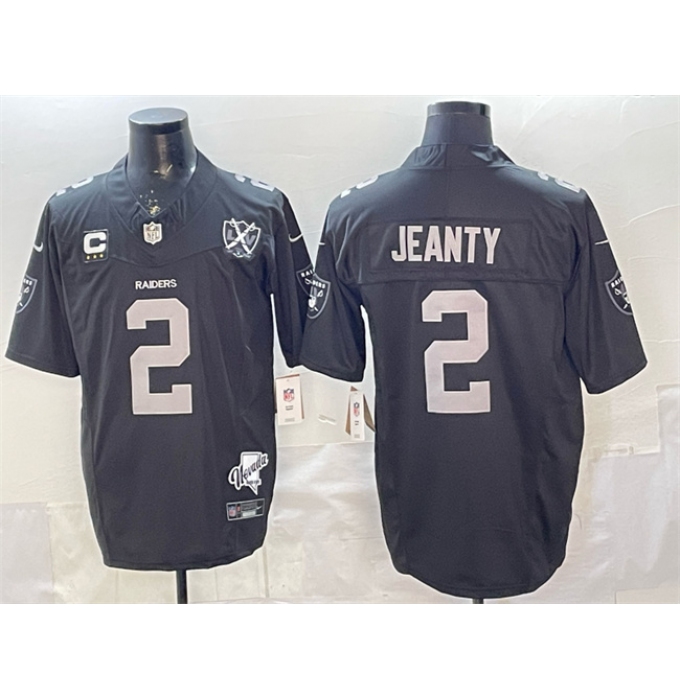 Men's Las Vegas Raiders #2 Ashton Jeanty Black 2025 Draft F.U.S.E. With 4-Star C Nevada Silver Stat And 65th Anniversary Stitched Football Jersey