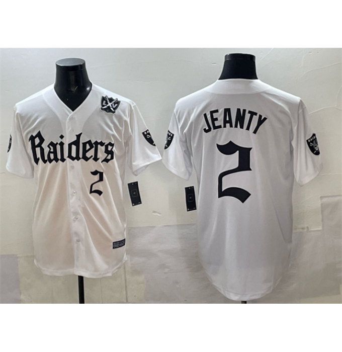 Men's Las Vegas Raiders #2 Ashton Jeanty White 'Gothic Sin City Shadows Edition' With 65th Anniversary Vapor Limited Stitched Baseball Jersey
