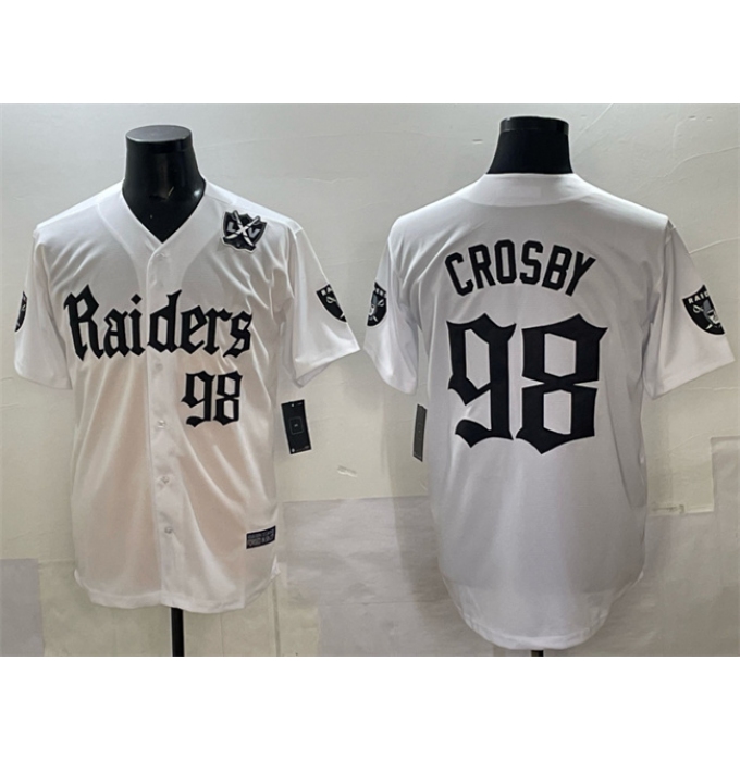 Men's Las Vegas Raiders #98 Maxx Crosby White 'Gothic Sin City Shadows Edition' With 65th Anniversary Vapor Limited Stitched Baseball Jersey