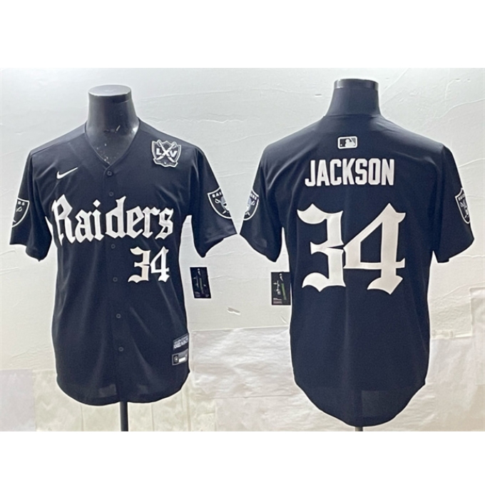 Men's Las Vegas Raiders #34 Bo Jackson Black 'Gothic Sin City Shadows Edition' With 65th Anniversary Vapor Limited Stitched Baseball Jersey