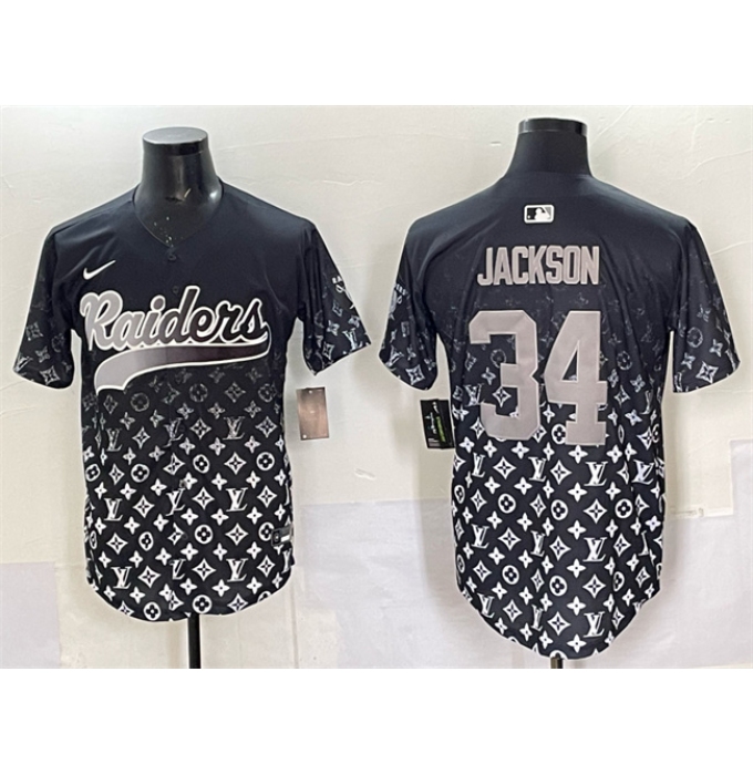 Men's Las Vegas Raiders #34 Bo Jackson Black Limited Stitched Baseball Jersey