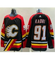 Men's Calgary Flames #91 Nazem Kadri Black 2022 Reverse Retro Stitched Jersey