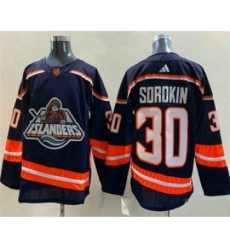 Men's New York Islanders #30 Ilya Sorokin Navy 2022 Reverse Retro Stitched Jersey