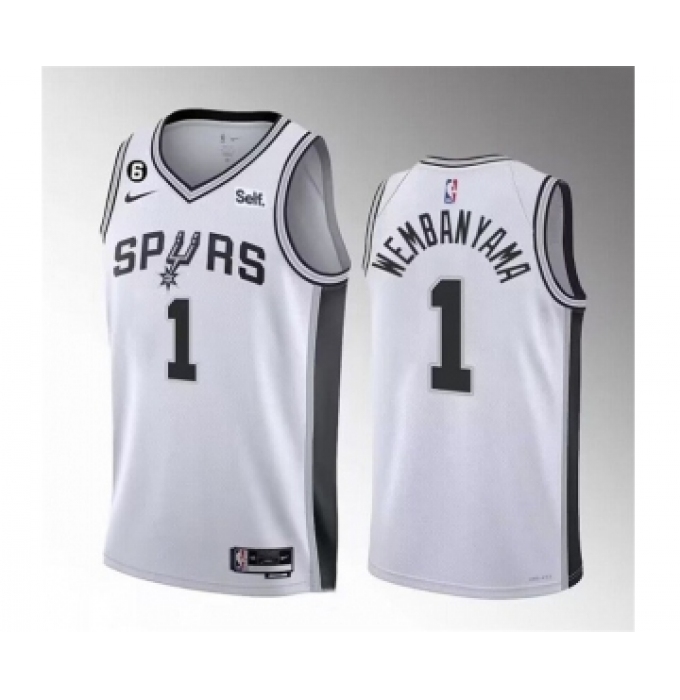 Men's San Antonio Spurs #1 Victor Wembanyama White 2022-23 Association Edition With NO.6 Stitched Basketball Jersey