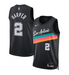 Men's San Antonio Spurs #2 Dylan Harper Black 2025-26 City Edition Swingman Stitched Basketball Jersey