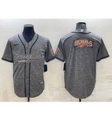 Men's Cincinnati Bengals Grey Gridiron Team Big Logo Cool Base Stitched Baseball Jersey