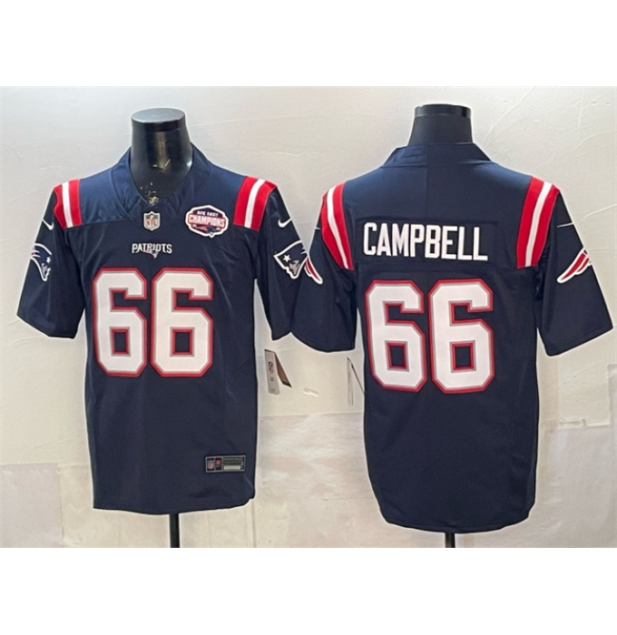 Men's New England Patriots #66 Will Campbell Navy F.U.S.E. 2025 AFC East Championship Vapor Limited Stitched Football Jersey
