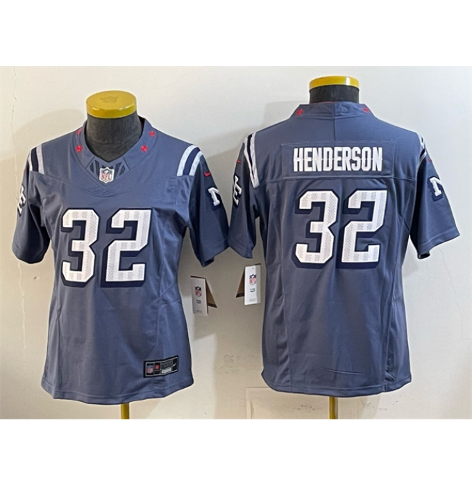 Women's New England Patriots #32 TreVeyon Henderson 2025 “Rivalries” Stitched Football Jersey(Run Small)
