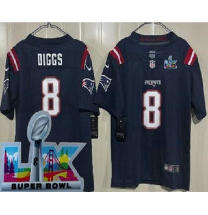 Youth New England Patriots #8 Stefon Diggs Limited Navy Super Bowl LX Vapor Jersey