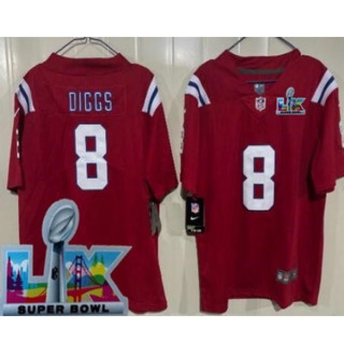 Youth New England Patriots #8 Stefon Diggs Limited Red Super Bowl LX Vapor Jersey