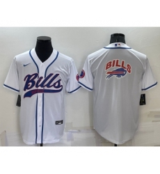 Men's Buffalo Bills White Team Big Logo With Patch Cool Base Stitched Baseball Jersey