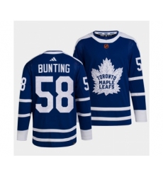 Men's Toronto Maple Leafs Black #58 Michael Bunting Blue 2022 Reverse Retro Stitched Jersey