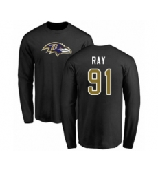 Football Baltimore Ravens #91 Shane Ray Black Name & Number Logo Long Sleeve T-Shirt