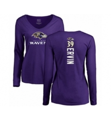 Football Women's Baltimore Ravens #39 Tyler Ervin Purple Backer Long Sleeve T-Shirt