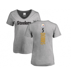 Football Women's Pittsburgh Steelers #5 Joshua Dobbs Ash Backer V-Neck T-Shirt