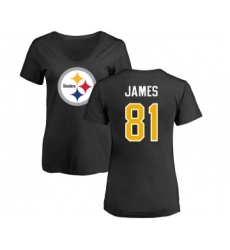 Football Women's Pittsburgh Steelers #81 Jesse James Black Name & Number Logo Slim Fit T-Shirt
