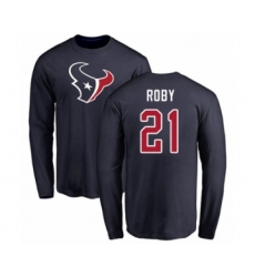 Football Houston Texans #21 Bradley Roby Navy Blue Name & Number Logo Long Sleeve T-Shirt