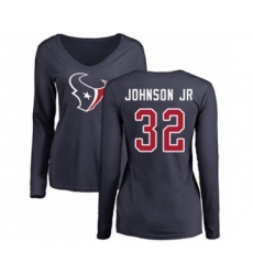 Football Women's Houston Texans #32 Lonnie Johnson Navy Blue Name & Number Logo Long Sleeve T-Shirt