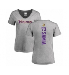 Football Women's Minnesota Vikings #73 Dru Samia Ash Backer V-Neck T-Shirt