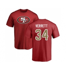 Football San Francisco 49ers #34 Jason Verrett Red Name & Number Logo T-Shirt