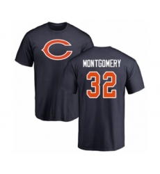 Football Chicago Bears #32 David Montgomery Navy Blue Name & Number Logo T-Shirt