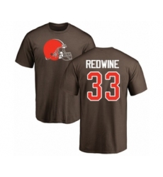 Football Cleveland Browns #33 Sheldrick Redwine Brown Name & Number Logo T-Shirt