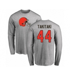 Football Cleveland Browns #44 Sione Takitaki Ash Name & Number Logo Long Sleeve T-Shirt