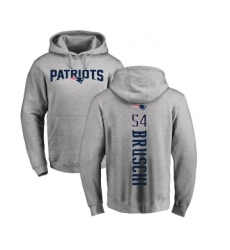 Football New England Patriots #54 Tedy Bruschi Ash Backer Pullover Hoodie