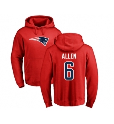 Football New England Patriots #6 Ryan Allen Red Name & Number Logo Pullover Hoodie