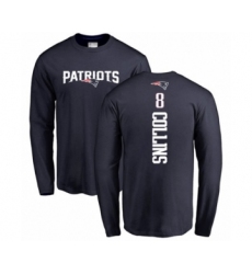 Football New England Patriots #8 Jamie Collins Navy Blue Backer Long Sleeve T-Shirt