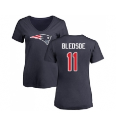 Football Women's New England Patriots #11 Drew Bledsoe Navy Blue Name & Number Logo Slim Fit T-Shirt