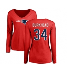 Football Women's New England Patriots #34 Rex Burkhead Red Name & Number Logo Slim Fit Long Sleeve T-Shirt