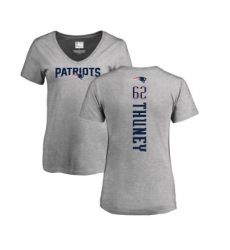 Football Women's New England Patriots #62 Joe Thuney Ash Backer V-Neck T-Shirt