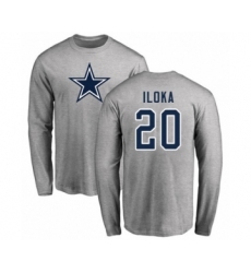 Football Dallas Cowboys #20 George Iloka Ash Name & Number Logo Long Sleeve T-Shirt