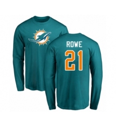 Football Miami Dolphins #21 Eric Rowe Aqua Green Name & Number Logo Long Sleeve T-Shirt