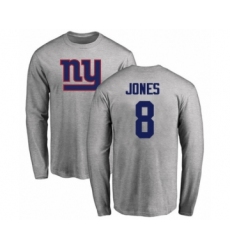Football New York Giants #8 Daniel Jones Ash Name & Number Logo Long Sleeve T-Shirt