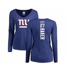 Football Women's New York Giants #27 Deandre Baker Royal Blue Backer Long Sleeve T-Shirt