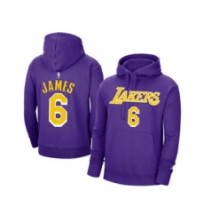 Men's Los Angeles Lakers #6 LeBron James 2021 Purple Pullover Basketball Hoodie