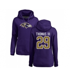 Football Women's Baltimore Ravens #29 Earl Thomas III Purple Name & Number Logo Pullover Hoodie