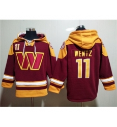 Men's Washington Commanders #11 Carson Wentz Burgundy Lace-Up Pullover Hoodie