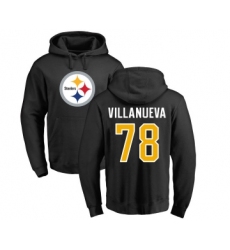 Football Pittsburgh Steelers #78 Alejandro Villanueva Black Name & Number Logo Pullover Hoodie