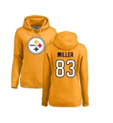 Football Women's Pittsburgh Steelers #83 Heath Miller Gold Name & Number Logo Pullover Hoodie