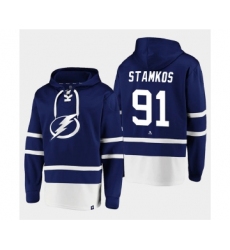 Men's Tampa Bay Lightning #91 Steven Stamkos Blue All Stitched Sweatshirt Hoodie