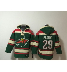 Men's Minnesota Wild #29 Marc-Andre Fleury Green Lace-Up Pullover Hoodie