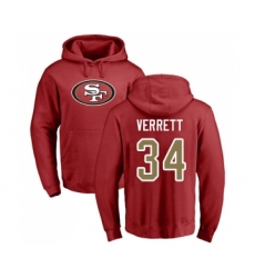 Football San Francisco 49ers #34 Jason Verrett Red Name & Number Logo Pullover Hoodie