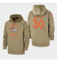 Men's Denver Broncos #30 Phillip Lindsay 2019 Salute to Service Sideline Therma Pullover Hoodie - Tan