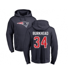 Football New England Patriots #34 Rex Burkhead Navy Blue Name & Number Logo Pullover Hoodie