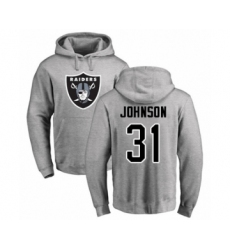 Football Oakland Raiders #31 Isaiah Johnson Ash Name & Number Logo Pullover Hoodie